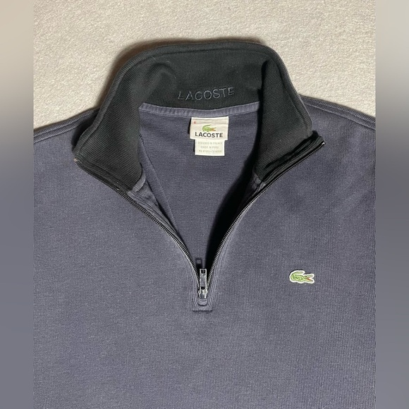 Lacoste 1/4 Zip Cotton Sweatshirt Men’s Navy Blue Size XL Long Sleeve - Picture 3 of 4